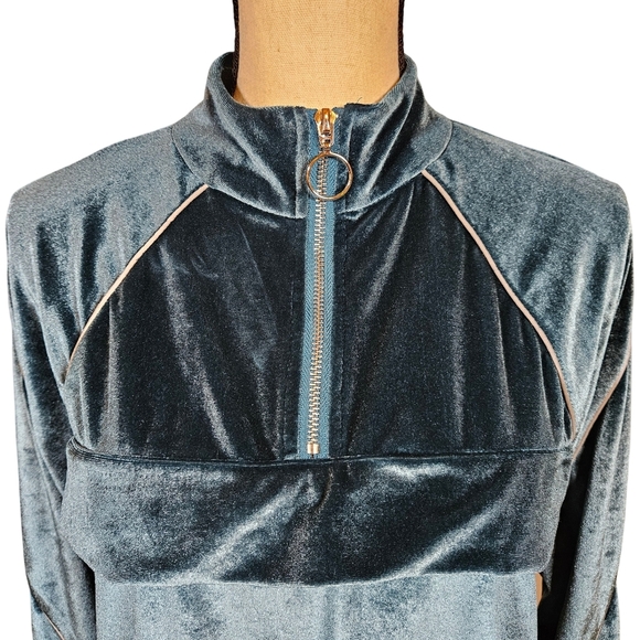 Capsulle Velour Cropped Half Zip Tracksuit Top, Bluegreen, Medium - Picture 3 of 15